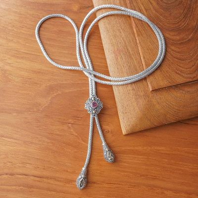 Alternate image for Gold-Accented Garnet Citrine Silver Floral Lariat Necklace Gem Garden