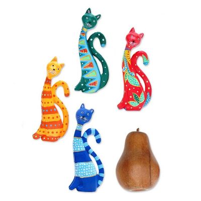 Alternate image for Set of 4 Painted Whimsical Albesia Wood Cat Ornaments Purr-fect Cats
