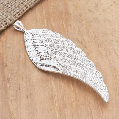 Alternate image for Handmade Sterling Silver Filigree Pendant from Java Under Wing