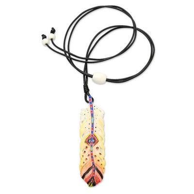 Alternate image for Hand-Painted Red and Yellow Feather Pendant Necklace Courageous Freedom