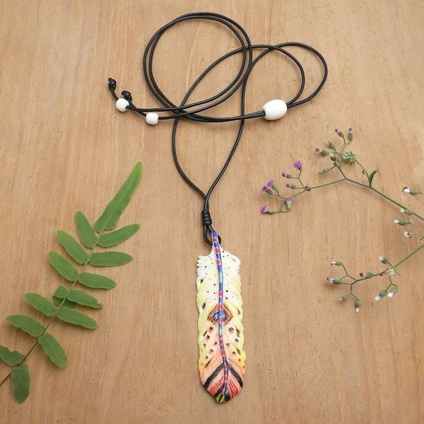 Alternate image for Hand-Painted Red and Yellow Feather Pendant Necklace Courageous Freedom