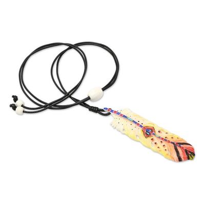 Alternate image for Hand-Painted Red and Yellow Feather Pendant Necklace Courageous Freedom