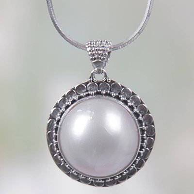 Alternate image for Cultured Mabe Pearl Sterling Silver Pendant Necklace Full Moons Glow