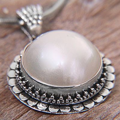 Alternate image for Cultured Mabe Pearl Sterling Silver Pendant Necklace Full Moons Glow