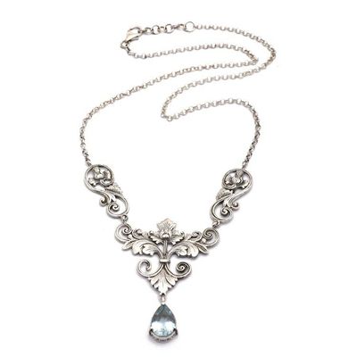 Alternate image for Floral and Leafy 3-Carat Faceted Blue Topaz Pendant Necklace Lotus of the Loyal