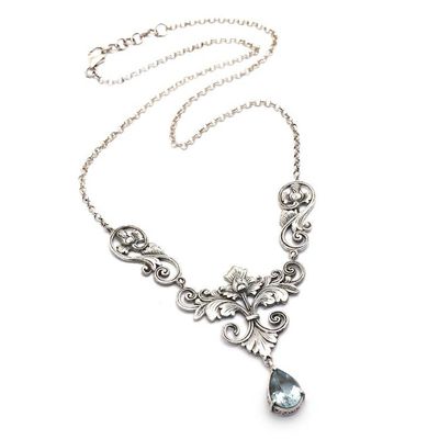 Alternate image for Floral and Leafy 3-Carat Faceted Blue Topaz Pendant Necklace Lotus of the Loyal