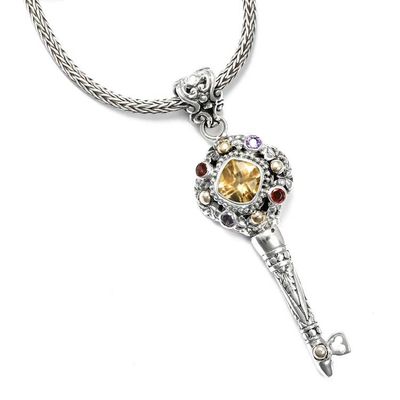 Alternate image for Gold-Accented Citrine Garnet Amethyst Silver Key Necklace Key of Friendship
