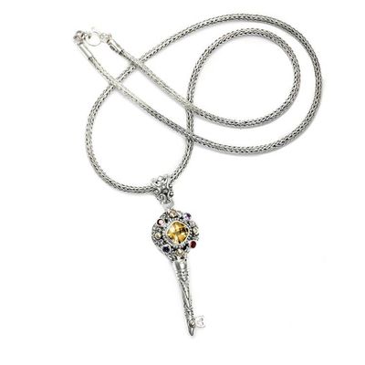 Alternate image for Gold-Accented Citrine Garnet Amethyst Silver Key Necklace Key of Friendship