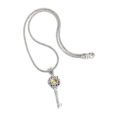 Alternate image for Gold-Accented Citrine Garnet Amethyst Silver Key Necklace Key of Friendship
