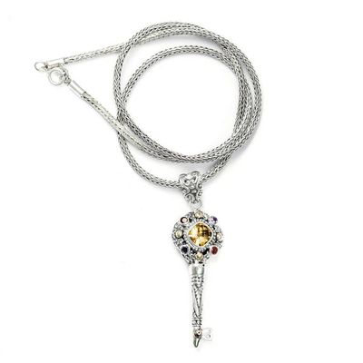 Alternate image for Gold-Accented Citrine Garnet Amethyst Silver Key Necklace Key of Friendship