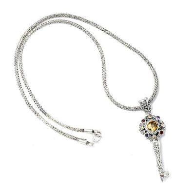 Alternate image for Gold-Accented Citrine Garnet Amethyst Silver Key Necklace Key of Friendship
