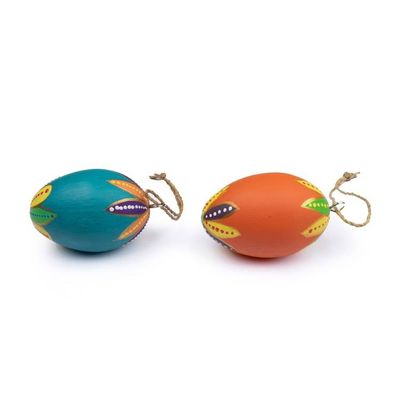 Alternate image for 2 Colorful Hand-Carved Painted Wood Egg Christmas Ornaments Colorful Holiday Eggs