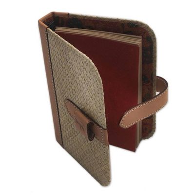 Alternate image for Beige Woven Pandanus Leaf Six-Ring Binder for Journal Archers Mark
