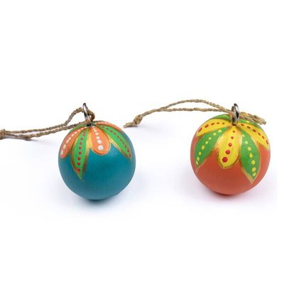 Alternate image for Pair of Hand-Carved Painted Wood Globe Christmas Ornaments Colorful Holiday Globes