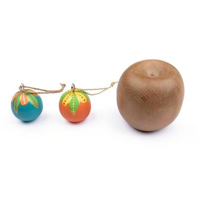 Alternate image for Pair of Hand-Carved Painted Wood Globe Christmas Ornaments Colorful Holiday Globes