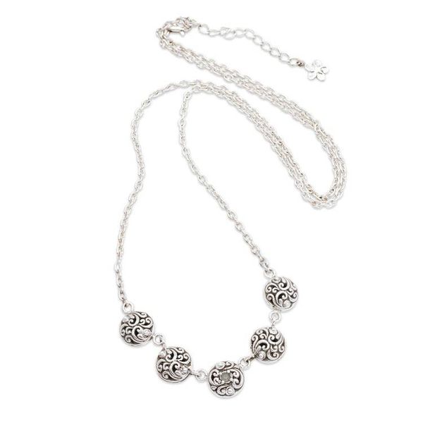 Alternate image for Blue Topaz Silver Pendant Necklace with Vine Theme from Bali Botanical Bliss