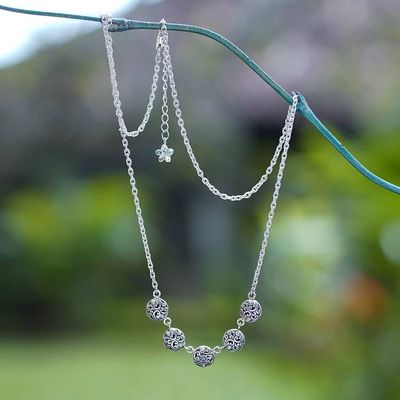 Alternate image for Blue Topaz Silver Pendant Necklace with Vine Theme from Bali Botanical Bliss