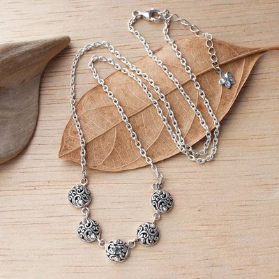 Alternate image for Blue Topaz Silver Pendant Necklace with Vine Theme from Bali Botanical Bliss