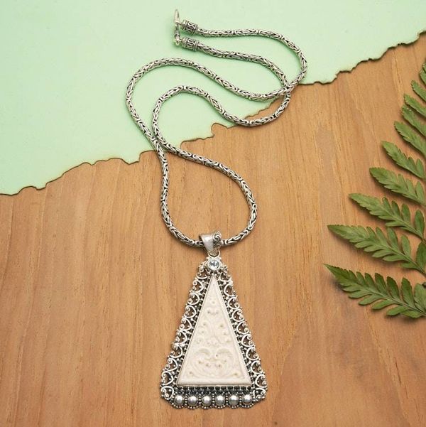 Alternate image for Mens 925 Silver Pyramid Pendant Necklace with Blue Topaz Mighty Pyramid