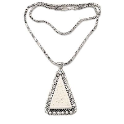 Alternate image for Mens 925 Silver Pyramid Pendant Necklace with Blue Topaz Mighty Pyramid