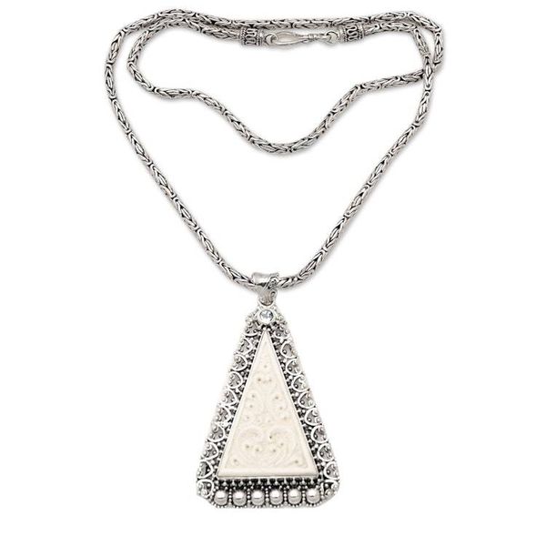 Alternate image for Mens 925 Silver Pyramid Pendant Necklace with Blue Topaz Mighty Pyramid