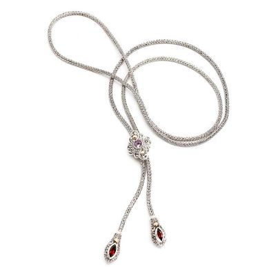 Alternate image for Gold-Accented Garnet Amethyst Silver Floral Lariat Necklace Jewel Garden