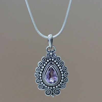 Primary image for Sterling Silver and Amethyst Pendant Necklace Queen of Bali
