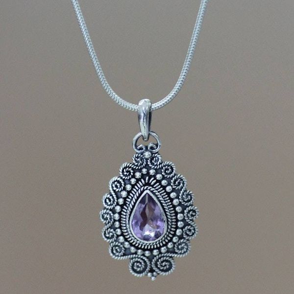 Alternate image for Sterling Silver and Amethyst Pendant Necklace Queen of Bali
