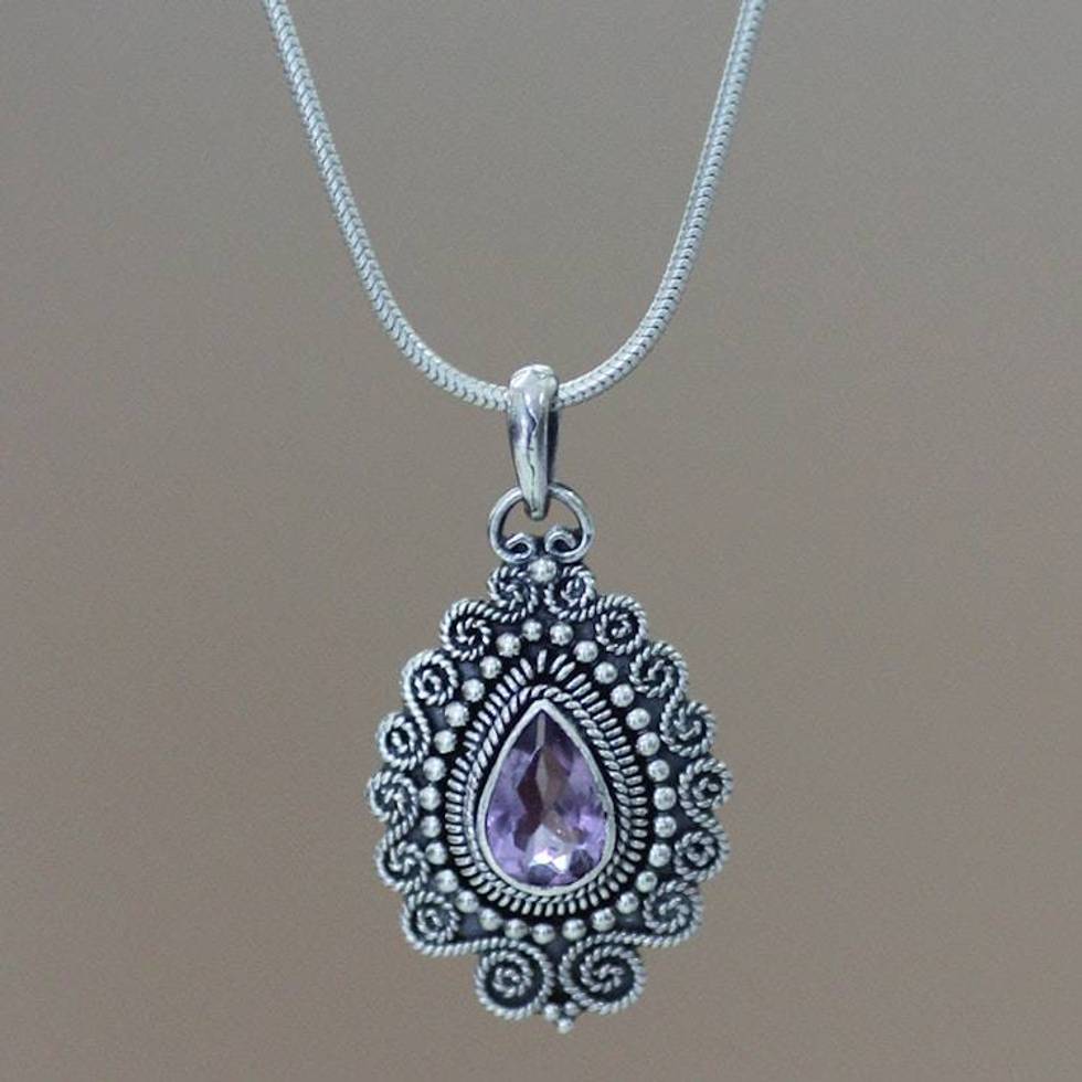 Sterling Silver and Amethyst Pendant Necklace 'Queen of Bali'