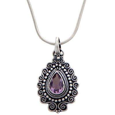 Alternate image for Sterling Silver and Amethyst Pendant Necklace Queen of Bali
