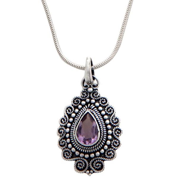Alternate image for Sterling Silver and Amethyst Pendant Necklace Queen of Bali