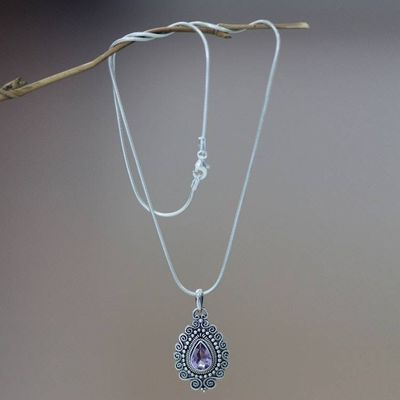 Alternate image for Sterling Silver and Amethyst Pendant Necklace Queen of Bali