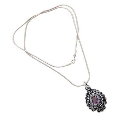 Alternate image for Sterling Silver and Amethyst Pendant Necklace Queen of Bali