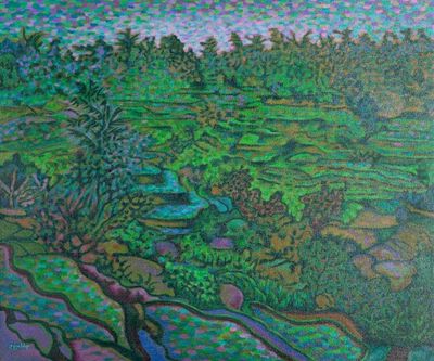 Image for Balinese Acrylic Landscape Painting on Canvas Cheking Tegalalang