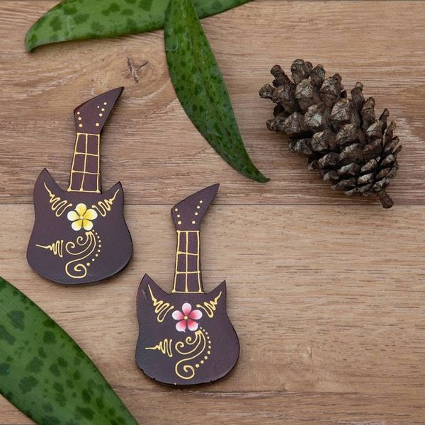 Alternate image for Set of 2 Hand-Painted Floral Guitar-Shaped Wood Magnets Paradisial Melodies
