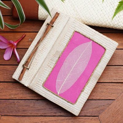 Primary image for Hand-Crafted Eco-Friendly Natural Fiber Journal in Pink Pink Leaf