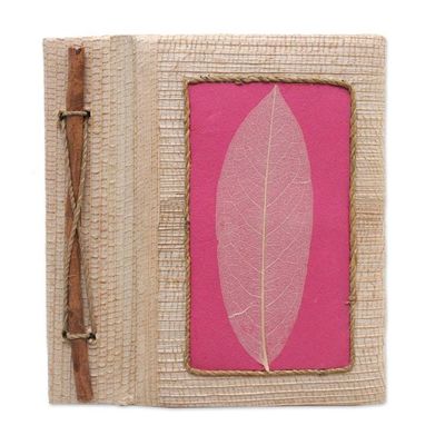 Alternate image for Hand-Crafted Eco-Friendly Natural Fiber Journal in Pink Pink Leaf