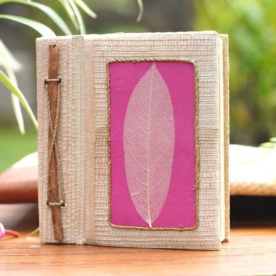 Alternate image for Hand-Crafted Eco-Friendly Natural Fiber Journal in Pink Pink Leaf