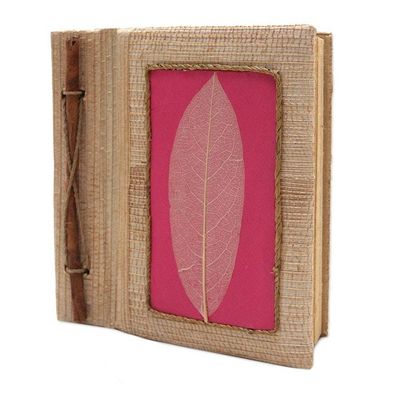 Alternate image for Hand-Crafted Eco-Friendly Natural Fiber Journal in Pink Pink Leaf