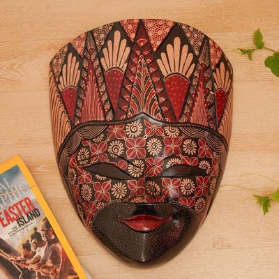 Primary image for Handcrafted Floral and Leafy Red Batik Pule Wood Mask Prince Panji