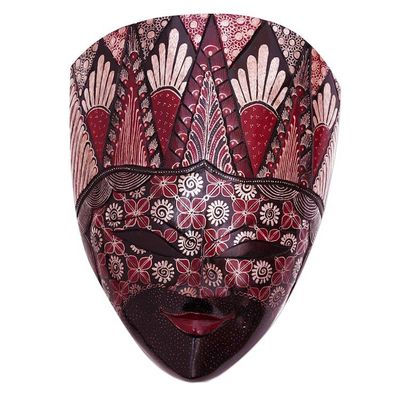 Alternate image for Handcrafted Floral and Leafy Red Batik Pule Wood Mask Prince Panji