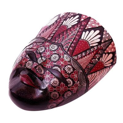 Alternate image for Handcrafted Floral and Leafy Red Batik Pule Wood Mask Prince Panji