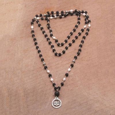 Primary image for Cultured Pearl and Lava Stone Pendant Necklace from Bali Lotus Power