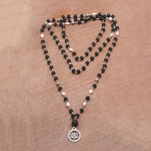 Alternate image for Cultured Pearl and Lava Stone Pendant Necklace from Bali Lotus Power