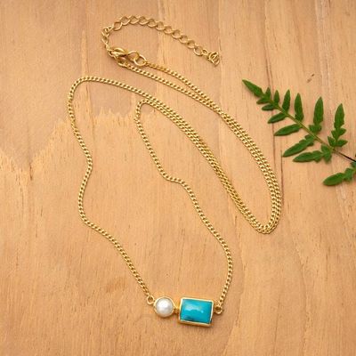 Primary image for Gold-Plated Reconstituted Turquoise Cultured Pearl Necklace Sky Wonder