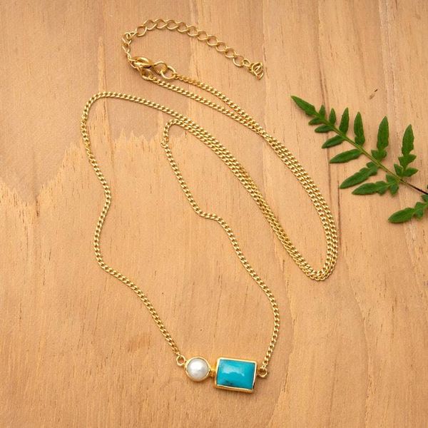 Alternate image for Gold-Plated Reconstituted Turquoise Cultured Pearl Necklace Sky Wonder