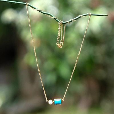 Alternate image for Gold-Plated Reconstituted Turquoise Cultured Pearl Necklace Sky Wonder