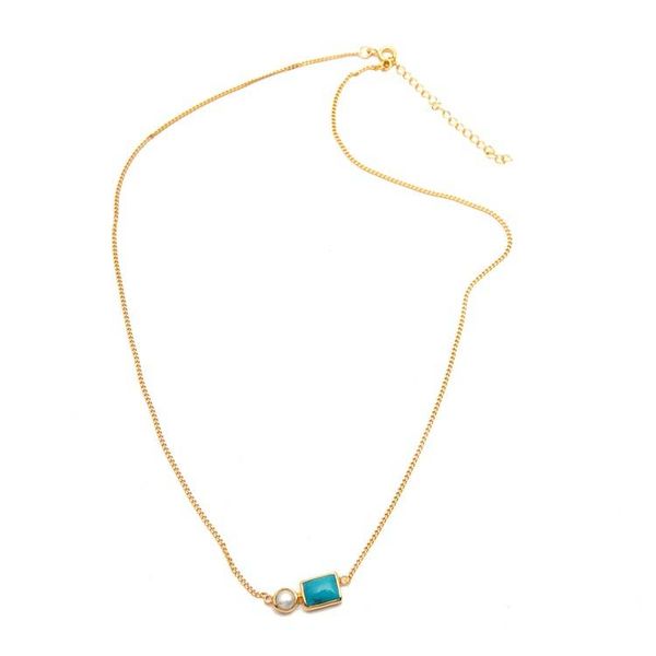 Alternate image for Gold-Plated Reconstituted Turquoise Cultured Pearl Necklace Sky Wonder