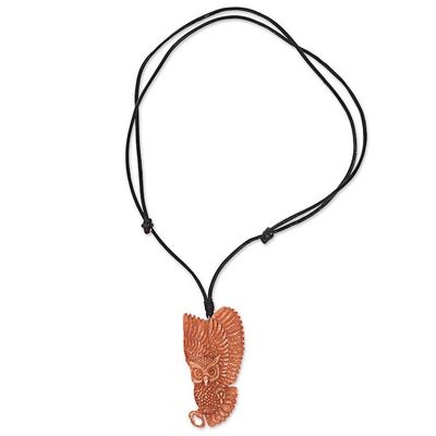 Alternate image for Owl Bone Pendant Necklace with Leather Cord from Bali Guardian Owl
