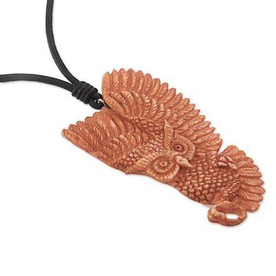Alternate image for Owl Bone Pendant Necklace with Leather Cord from Bali Guardian Owl